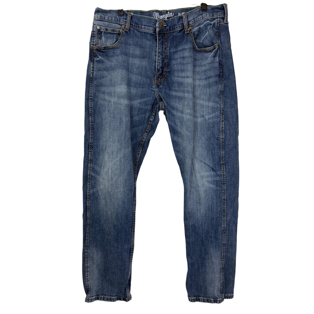 Wrangler Retro Slim Straight Jeans Mens 38x32 Medium Wash Denim Blue Five Pocket